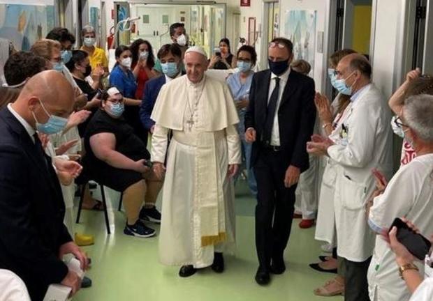 Pope Francis leaves hospital 10 days after intestinal surgery